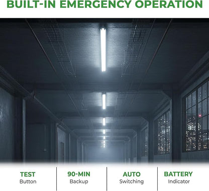 E2 LIGHTING 4FT Emergency T8 LED Tube Light, 18W 2300lm 4000K, 2-in-1 Regular and Battery Backup Tube, 90-Min Emergency Time, Double Ended Wiring, AC 120-277V, DLC ETL Listed LED Shop Light