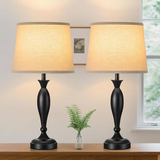22.6" Table Lamp, 2Pcs Modern Bedside Lamps Desk Reading Light for Living Room Nightstand Bedroom Dormitory Home Office, Black