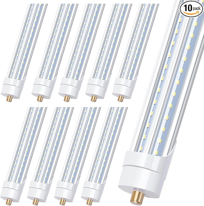 T8 8 Foot LED Shop Light, 90W 10000LM LED Light Tube, Single Pin FA8 Base, Cool White 6000K,V Shaped Tube Light, Replacement for 8Ft Fluorescent Fixtures(10Pack)