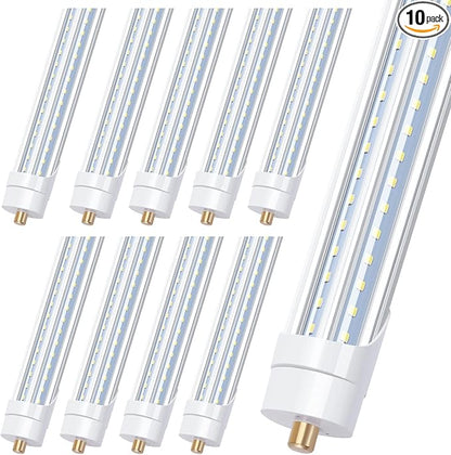 T8 8 Foot LED Shop Light, 90W 10000LM LED Light Tube, Single Pin FA8 Base, Cool White 6000K,V Shaped Tube Light, Replacement for 8Ft Fluorescent Fixtures(10Pack)