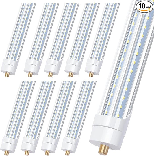 T8 8 Foot LED Shop Light, 90W 10000LM LED Light Tube, Single Pin FA8 Base, Cool White 6000K,V Shaped Tube Light, Replacement for 8Ft Fluorescent Fixtures(10Pack)