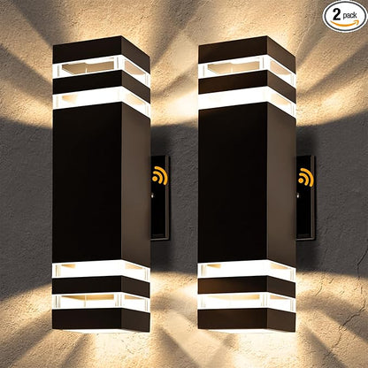 Modern Outdoor Wall Sconce 2-Pack, Up Down Lights Outdoor with Dusk to Dawn Sensor, Waterproof Exterior Light Fixture Wall Mount for House, Porch, Patio, Garage (E26 Bulbs Included)