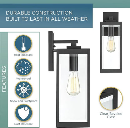 Quoizel Westover Modern Wall Sconce, 17 Inch Earth Black 1-Light Outdoor Light Fixture, Clear Beveled Glass Wall Lantern, 100 W, Industrial Design Wall Light for Porch, Patio, Gazebo or Yard