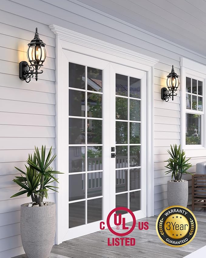 VIANIS Black Outdoor Light Fixture, 2 Pack Exterior Sconces Wall Lighting, Modern Outside Porch Lights for House Wall Mount, Dusk to Dawn Outdoor Lantern Light Fixture for Patio, Outside Garage Lights