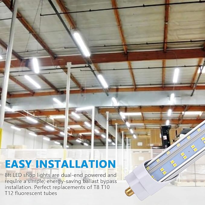 FA8 Super Bright 10-Pack T8 T10 T12 LED Tube Lights - 8 Foot, 120W 18800lm 5000K, Clear Cover, Replaces Fluorescent Bulbs