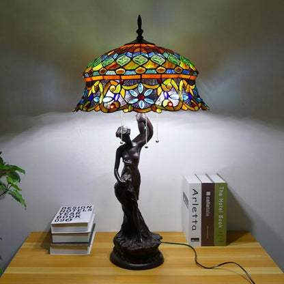 18-Inch Large Tiffany Lamp Shade Replacement, Only Vintage Stained Glass Rose Peacock Hat Lampshades fit for Table Lamps Floor Lamps Desk Bedside Reading Lighting,Hat