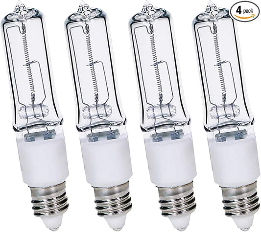 4-Pack JDE11 100W Halogen Bulbs, E11 Mini Candelabra Base, Dimmable, 2800K Warm White, for Ceiling Fans, Chandeliers, Accent & Decorative Lighting