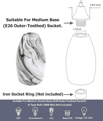 GO&SO 2 Pack Smoke-Gray Gradient Glass Pendant Light Shade,7.8"H Oval Glass Art Fixture, 1.57" Fitter, E26 Base, Hand-blown Marble Ceiling Light, Dining Room, Hallway & Track Pendant Lights