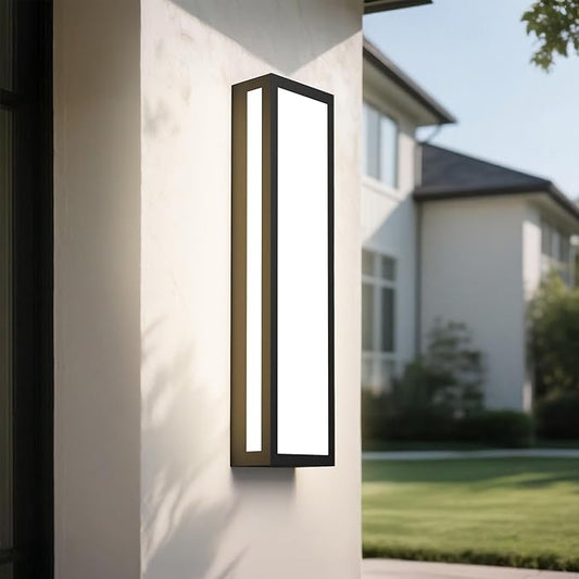 LamQee 23.6 Inch Oversized Modern Outdoor Wall Lights, Brighter 3000K LED Outdoor Sconces Wall Mount Exterior Lighting Fixtures with Rectangular Acrylic Shade for House Porch Patio Garage Front Door