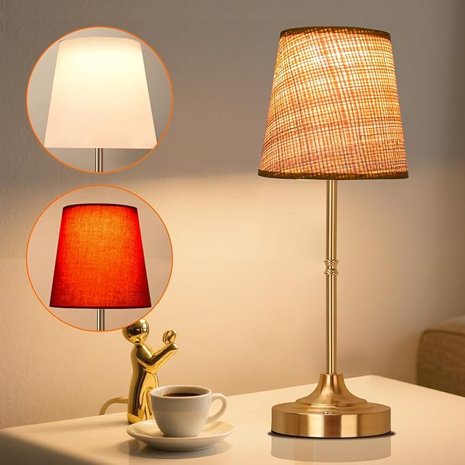 Gold Cordless Rechargeable Table Lamp, Touch LED Bedside Lamp, 5200mAh Battery Operated Lamp, 3 Shades + 3 Color Stepless Dimming, Portable Wireless Small Table Lamp for Bedroom,Kitchen