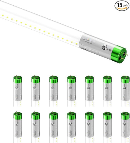 LEDMyplace 18W 4ft LED Glass Tube Light Bulb, 4000K Cool White, 1800 Lumens, Replace 50W, Clear Lens, UL & DLC Listed, 120-277V, Single Ended Ballast Bypass Bulbs for Supermarkets, Pack of 15