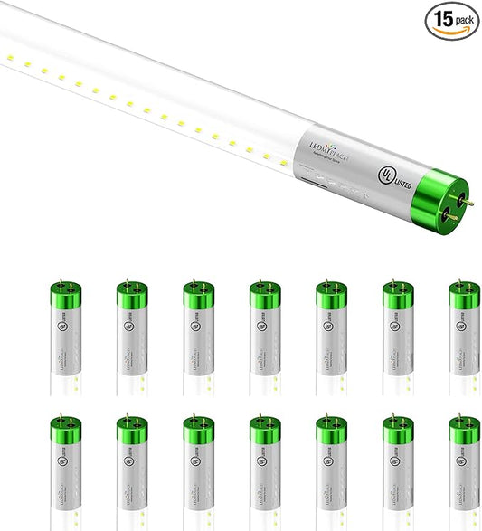 LEDMyplace 18W 4ft LED Glass Tube Light Bulb, 4000K Cool White, 1800 Lumens, Replace 50W, Clear Lens, UL & DLC Listed, 120-277V, Single Ended Ballast Bypass Bulbs for Supermarkets, Pack of 15