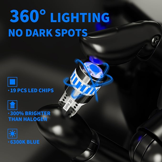 Yorkim 194 LED Bulb 6300K Blue, 168 2825 W5W T10 LED Light Bulb Error Free for License Plate, Dome, Map, Courtesy, Side Marker Lights, Pack of 2