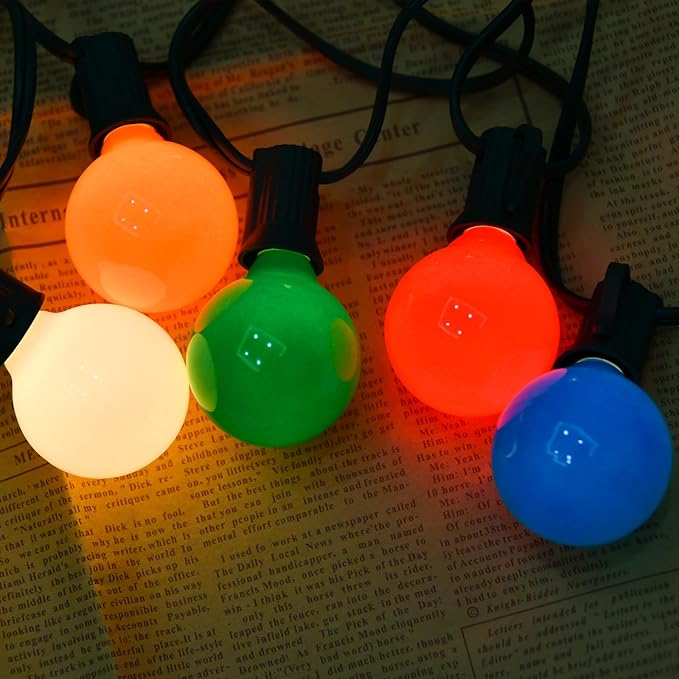 SUNSGNE G40 Multicolor Christmas Replacement Light Bulbs, 25 Pack Round Colorful Christmas Bulbs, 1.57 Inch Globe Xmas Light Bulbs, E12/C7 Candelabra Base Light Bulb for Indoor Outdoor Decor- 5 Watt