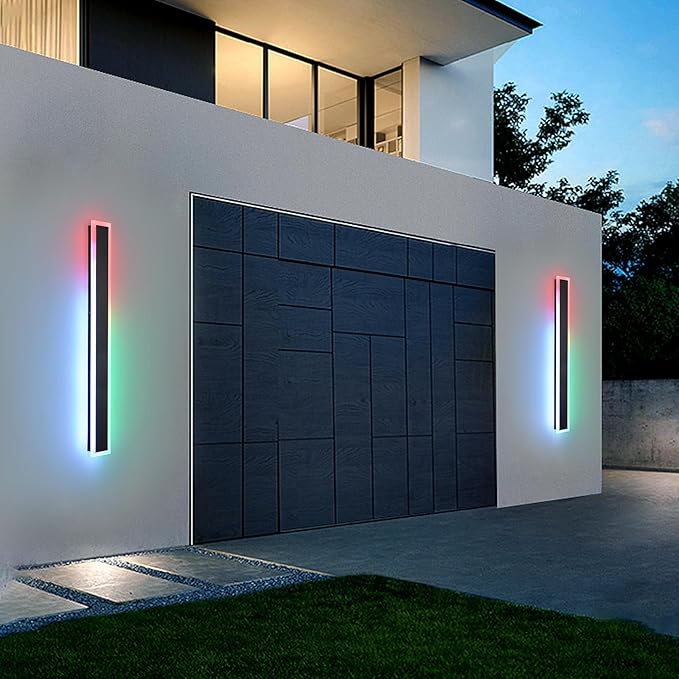 Modern Outdoor Wall Lights 35.4in Led Exterior Light Fixture 2-Pack GRB Long Wall Light Frosted White Acrylic Outdoor Sconce Lighting for Garage Entry House