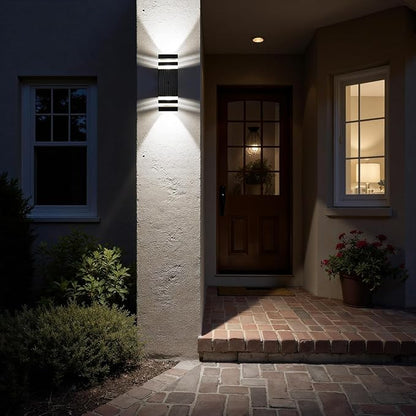 Motion Sensor Outdoor Wall Lights, Cold Light with PIR Body Sensor, Black Aluminum Up & Down Porch Sconce, GU10 LED Bulbs Included, ETL Listed, Dusk to Dawn Garage & Garden Lighting Fixture