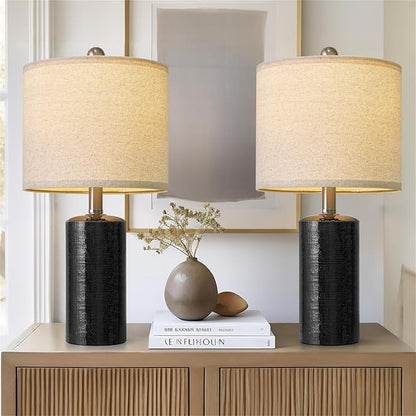 20.5" Small Table Lamps for Living Room Lamp Set of 2 Ceramic Lamps for Bedroom Bedside Lamps Modern Boho Lamps for Night Stands Farmhouse Nightstand Lamp Side End Table Lamp, Black