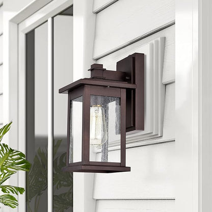 MICSIU Dusk to Dawn Outdoor Wall Light Fixture, Oil Rubbed Bronze Exterior Wall Sconce with Clear Seedy Glass, 12.25 Inch Outside Lights for House, Garden, Garage, Patio, Doorway, Pathway, Balcony.