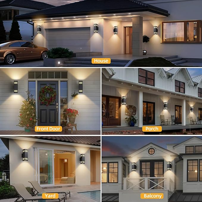 Dusk to Dawn Outdoor Lighting 2 Pack, Modern Outdoor Wall Lights Black Exterior Lighting Fixtures Wall Mount with E26 Base, Waterproof Sconce Outside Lights for House Porch, Bulbs Included