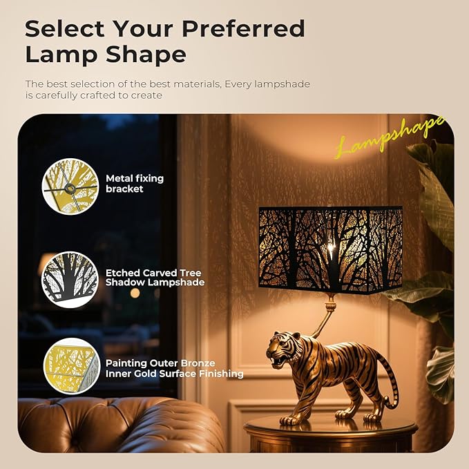 Rectangular Metal lamp cover, Large Lampshade,bell lamp shades with for table lamps, lamp shades for floor lamps,Fits Living Room Bedroom 8" x14" x 9"(Spider) (Black & Gold)