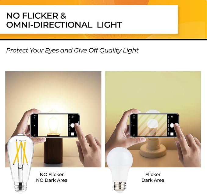 Hizashi Vintage LED Edison Bulb Dimmable, 6W Equivalent 60W, 3000k Soft White, E26 Base Led Light Bulbs, 700LM, UL Listed, High CRI 95+ Eye Protection, Clear Glass, Pack of 12
