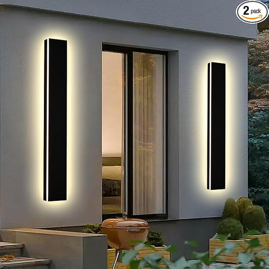 2 Pack 32in Modern LED Outdoor Wall Light, Dimmable 3000K-6000K 5CCT Strip Linear Exterior Wall Sconce Waterproof Ip65 Black 24W LED Long Outdoor Garage Lights Outside Lights for House
