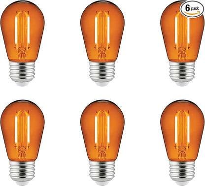 Sunlite LED S14 String Light Bulb, 2 Watts (25W Equivalent), Medium E26 Base, Party Decoration, Holiday Lighting, Transparent, Dimmable, UL Listed, Orange, 6 Count
