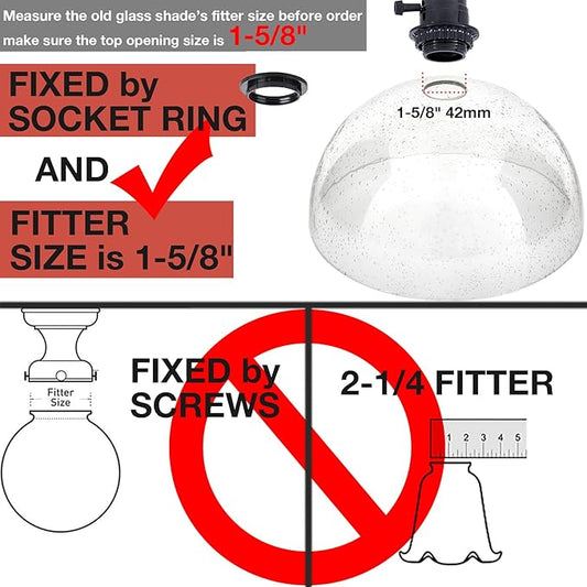 Bowl Glass Lamp Shade Replacement, 1-5/8 inch Fitter, 11.8" Diameter, 6.1" Height, Clear Seeded Bubble Effect Globe Cover