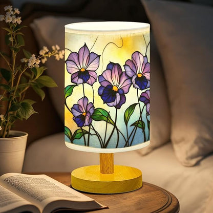Violet Table Lamp LED 3-Color Pressed Bedside, Violet Shade Lamp with Wood Base for Bedroom Living Room Desk Office TL01
