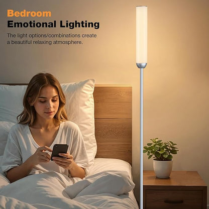 Ambimall LED Floor Lamp with Remote Control, 65" Standing lamp with Stepless Adjustable 3000K-6500K Colors & 30-100% Brightness, Foot Switch(Silver)