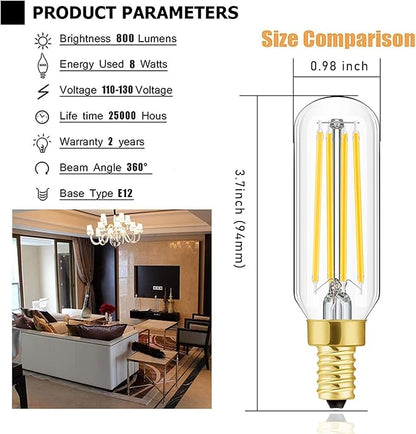 E12 LED Bulb,100 watt Equivalent Candelabra Dimmable Chandelier Light Bulbs 8W 2700K Warm White Clear 800lm T6 E12 LED Edison Filament Vintage Candle Bulb with Decorative,3.7inch,6-Pack