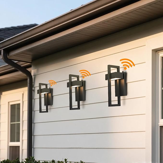 Outdoor Wall Lights Dusk to Dawn Outdoor Lighting, Modern LED Exterior Lighting Fixtures Matte Black Outdoor Wall Sconce 3000K Integrated Outside Wall Mount Lights for Porch House Garage 2 Pack