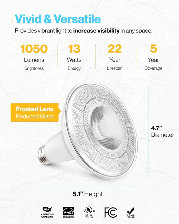 Sunco 24 Pack Outdoor LED Flood Home Patio Driveway Light, Waterproof PAR38 LED Bulb, CRI90, 4000K Cool White, 1050 Lumens, 100W Equivalent 13W, Dimmable, Wet-Rated, E26 Base UL