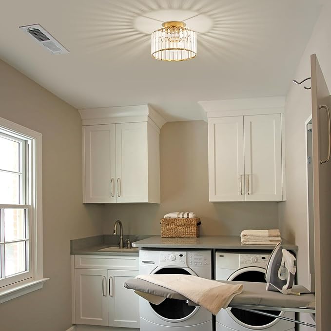 Crystal Gold Semi Flush Mount Ceiling Light Modern Hallway Light Fixture Metal Close to Ceiling Lamp for Kitchen Living Room Bathroom Entryway Bedroom(10.63 inch)