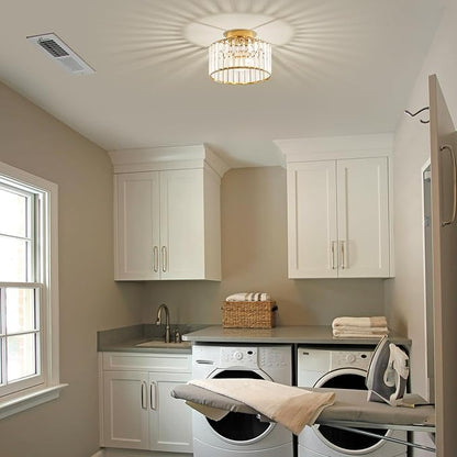 Crystal Gold Semi Flush Mount Ceiling Light Modern Hallway Light Fixture Metal Close to Ceiling Lamp for Kitchen Living Room Bathroom Entryway Bedroom(10.63 inch)