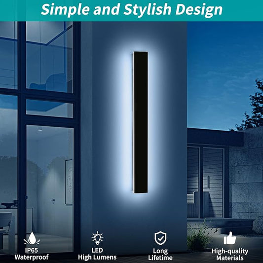 Mikeru 39.3" Outdoor Wall Sconce 6000K Cool White - IP65 Waterproof Black Exterior Light, Hardwired Wall Mounted Fixture for Porch, Patio & Entryway | Non-Dimmable Weatherproof Design