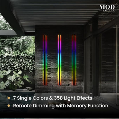 𝗠𝗢𝗗 𝗟𝗜𝗚𝗛𝗧𝗜𝗡𝗚 Haylen RGB | Waterproof Outdoor Wall Lights, Dimmable with Remote, 7 Colors and 358 Light Effects, Long Wall Sconce, Modern Linear Exterior Light Fixture, 1-Pack (RGB | 67")