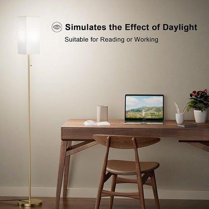 Gold Floor Lamps for Living Room Bedroom - 3 Color Temperature Modern Standing Lamps with Pull Chain Switch LED Bulb, Tall Lamp for Office Kids Room Reading Corner(Light Beige Shade)