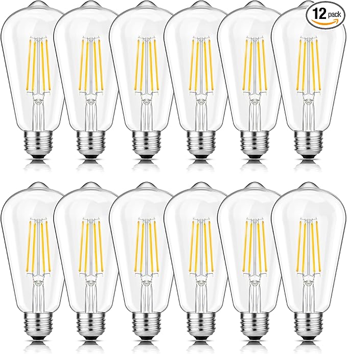 Svater Vintage LED Edison Light Bulb 60W Equivalent, Decorative Antique Filament Light Bulbs with 85+ CRI, Neutral White 4000K, 750 Lumens, E26 Base, Dimmable 12-Pack