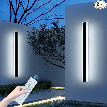 2 Pack Long Outdoor Wall Sconce, 47.2inch Modern Exterior Light Fixture, IP65 Waterproof, 3000K-6000K Dimmable with Remote Control, Linear Wall Mount Lighting for Patio, Garden, Garage