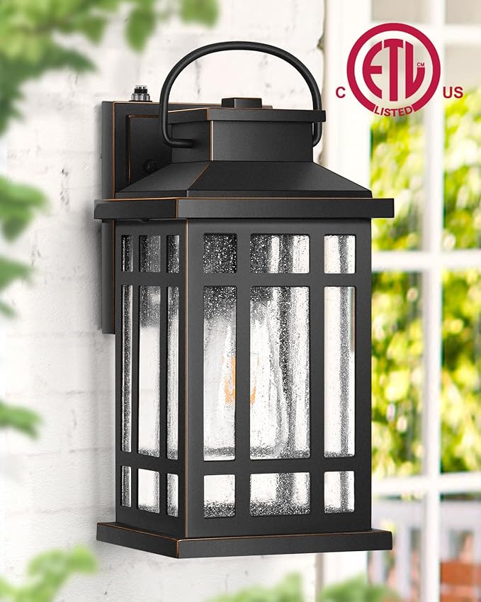 Dusk to Dawn Outdoor Lighting, Black 2 Pack Outside Lights for House with Gold Trim, Modern Exterior Light Fixtures, Outdoor Wall Lanterns for Porch, Garage, Doorway, Anti-Rust, Waterproof