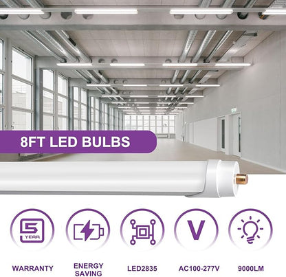 8FT Led Bulbs, Double Row Super Bright 72W 5000K T8 8FT Led Shop Light Bulbs, 9000LM FA8 Single Pin 8 Foot Led Light, 8' Led Bulbs to Replace F96t12 Fluorescent Light Bulb 6 Pack