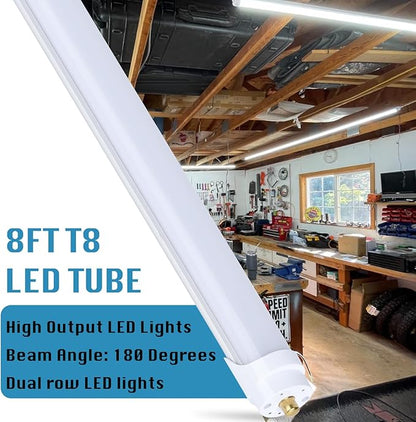 (4-Pack),T8/T10/T12 8FT LED Tube Light, Single Pin FA8 Base, 100W 15000LM 6000K Cold White, 180 Degree Flat Shaped LED Fluorescent Bulb (250W Equiv.), Frosted Cover, Dual-Ended Power