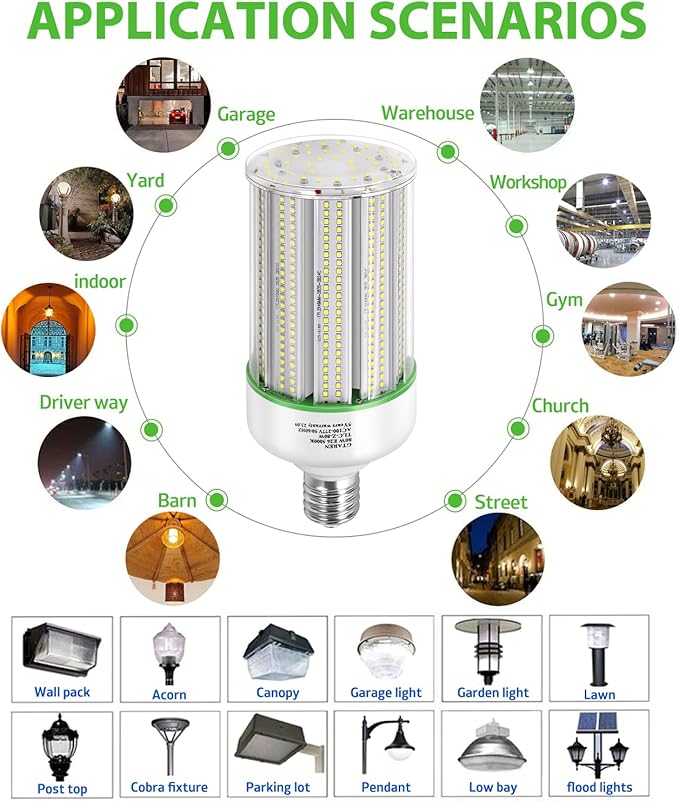 80W LED Corn Light Bulb 2pack,250 Watt Metal Halide HPS CFL HID lamp LED Replacement,5000K E39 Mogul Base,for Street and Area Lighting Bay Light Fixture Warehouse Workshop Garage Gyms