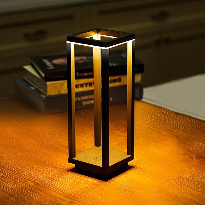 Cordless Table Lamp Rechargeable, IP55 Waterproof, 60h Runtime Protable Outdoor Table Lamps, 3 Color Stepless Dimming Battery Powered Table Lamp for Dinner/Restaurant/Bedroom/Cafe