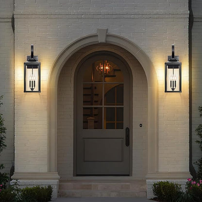 2 Packs 24" Extra Large Outside Wall Light Fixture 3-Light, Black Outdoor Porch Lantern Wall Mounted, Waterproof Modern Outside Wall Sconce Coach Lamp for House, E12