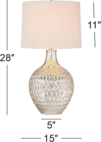 360 Lighting Waylon Modern 3-Way Table Lamp 28" Tall with Table Top Dimmer Mercury Glass Dimpled Textured Off White Drum Shade for Bedroom Living Room House Home Bedside Nightstand