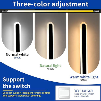 2 Pack 39.3inch Long Outdoor Led Wall Lights, IP65 Waterproof Black Outside Porch Sconces, 3 CCT 3000K/4500K/6000K, 36W, Oval Modern Exterior Wall Lighting for Garage, Patio, House, Garden