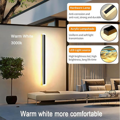 2Pack 47.2inch Long Outdoor Modern LED Wall Light,38W Waterproof IP65 Warm White 110V led Wall Mount Lighting Fixture Rectangular Black Wall Lights Elegant Frosted White Acrylic Anti Rust.