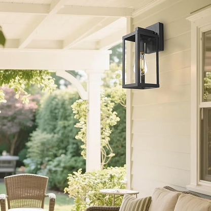 Outdoor Wall Light with Clear Glass, Anti-Rust Exterior Wall Sconce, Weather Resistant Outdoor Lantern, Exterior Lighting for Porch, Patio, Garage, Entryway (Black, 13" Height-2 Pack)